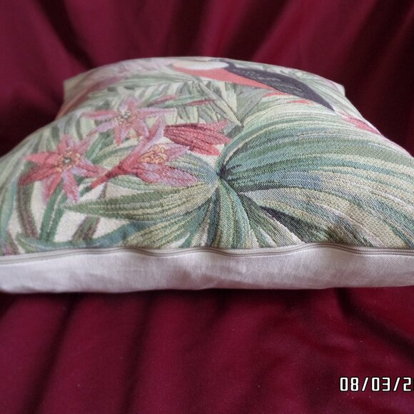 Tapestry Toucan Pillow 15x15 Luxury Down/Feathers Clean - Picture 6 of 7